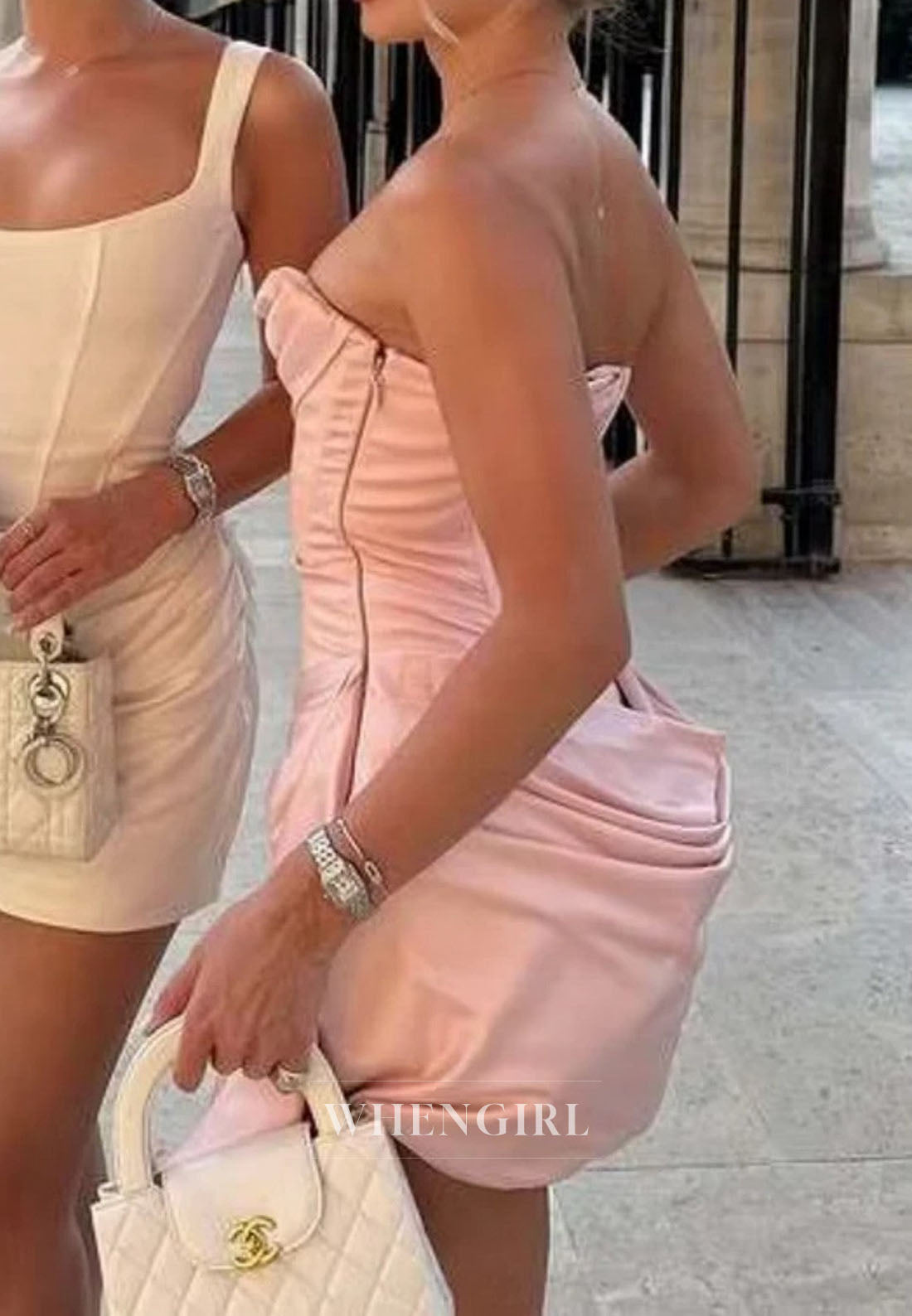 Strapless Cowl Neck Corset Satin Mini Dress