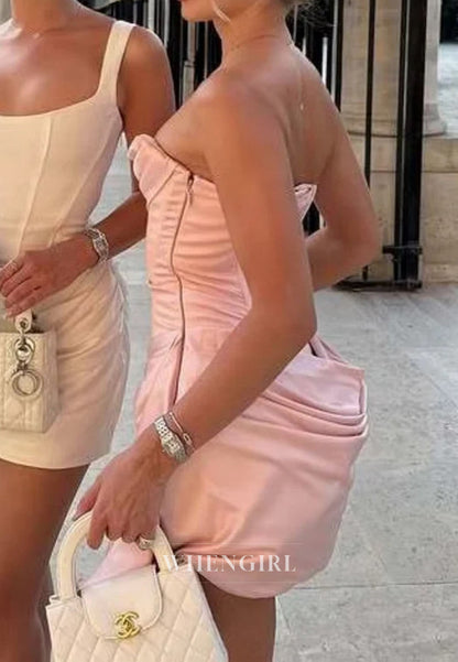 Strapless Cowl Neck Corset Satin Mini Dress