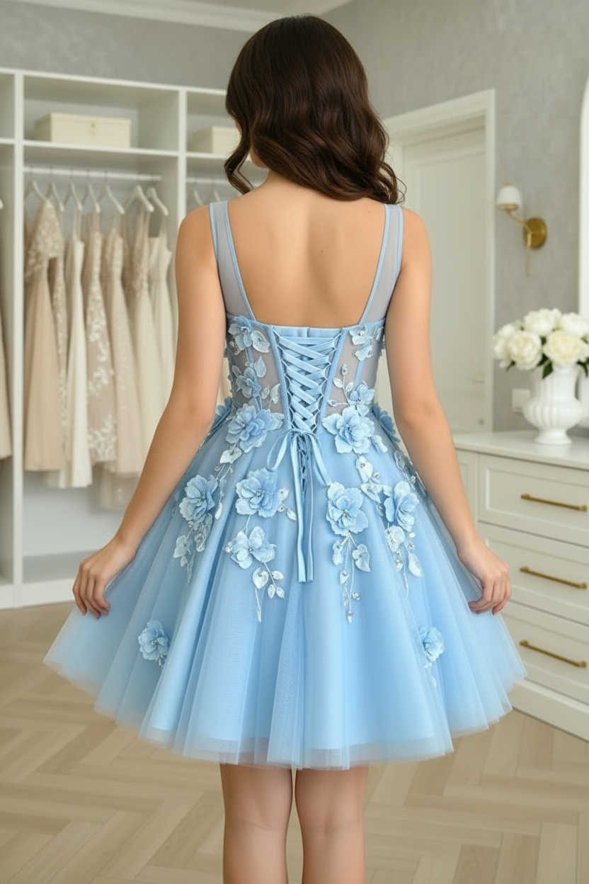 3D Floral Applique Fit and Flare Mini Party Dress