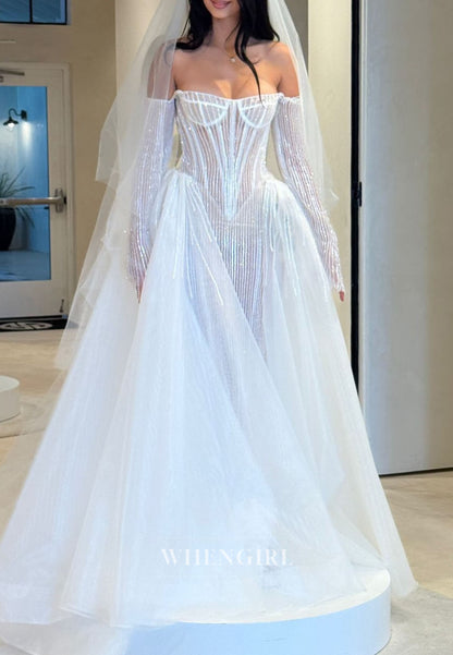 Corset Wedding Dress with Sequins and Overskirt