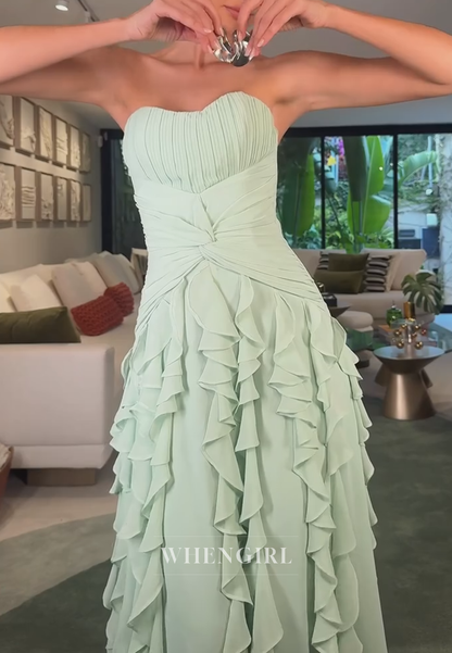 Strapless Cascading Ruffle Tiered Gown