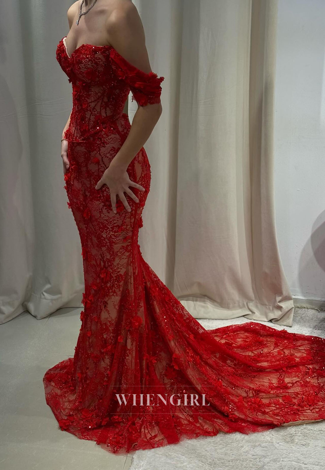 3D Floral Lace Mermaid Gown with Train