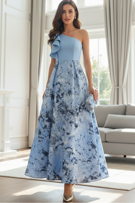 One-Shoulder Ruffled A-Line Evening Dress