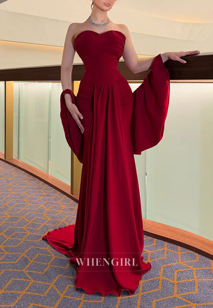 Strapless Sweetheart Evening Gown with Draped Sleeves