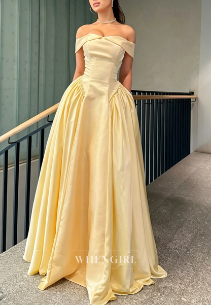 Off Shoulder A-Line Satin Ball Gown with Pockets