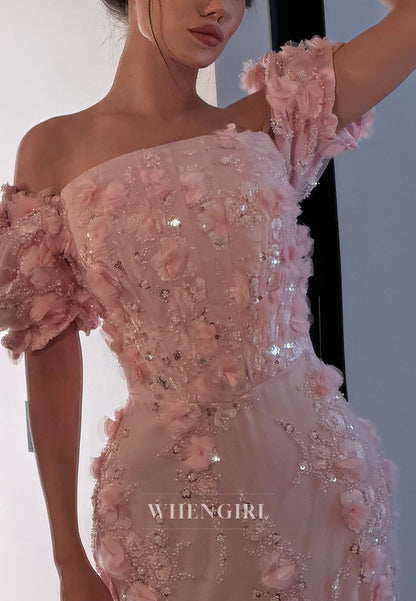 Floral Applique Corset Evening Gown