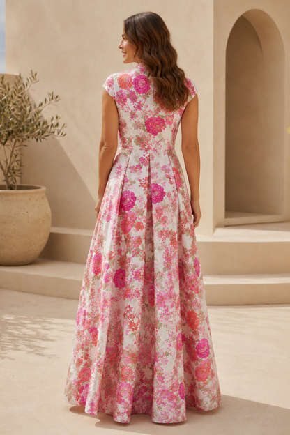 Floral Print Pleated A-Line Maxi Dress