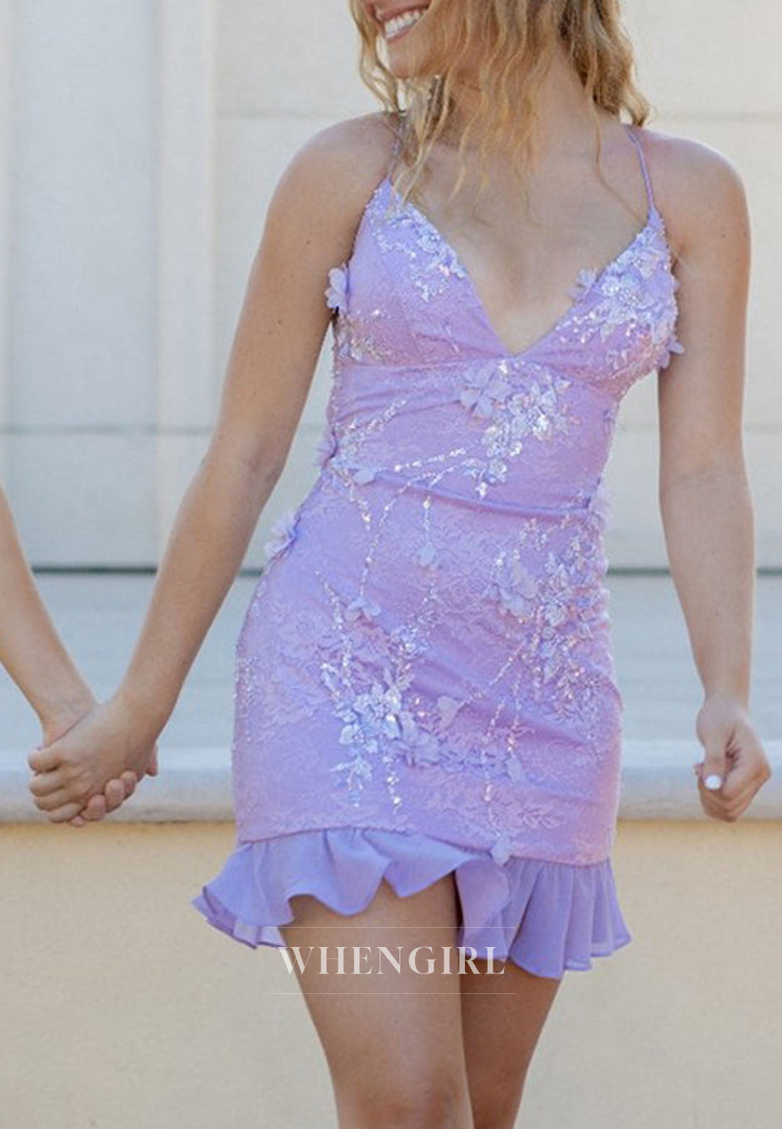 3D Floral Lace Mini Dress with Strappy Lace-Up Back
