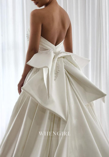 Pearl-Embellished Strapless Gown with Train