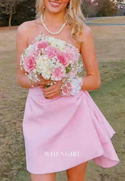 Strapless Mini Dress with Asymmetrical Side Drape Sash