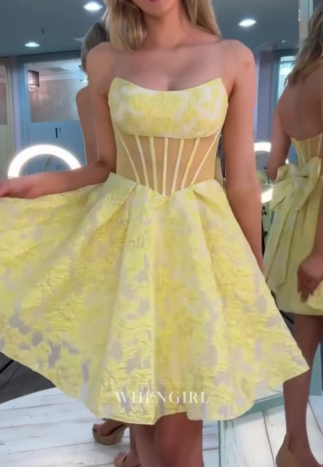 Strapless Corset A-Line Mini Dress with Back Bow