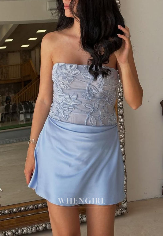 Strapless Lace Corset Satin Mini Dress