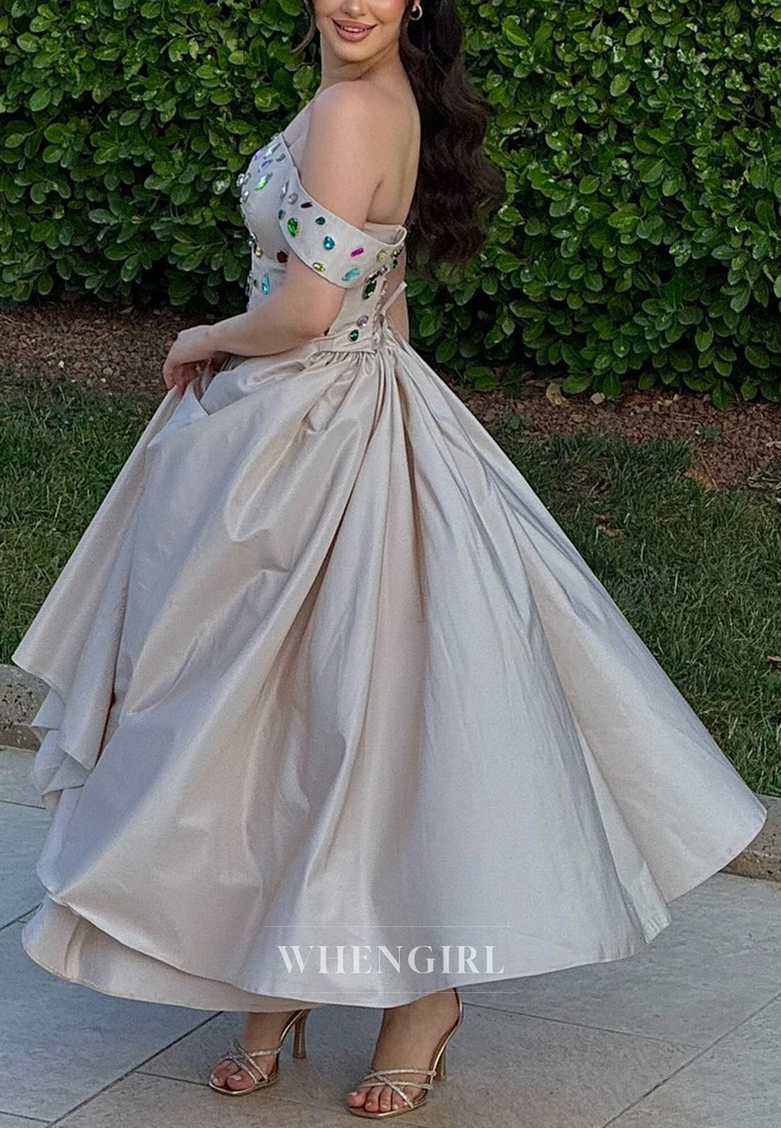 Off-the-Shoulder Gemstone Corset Ball Gown