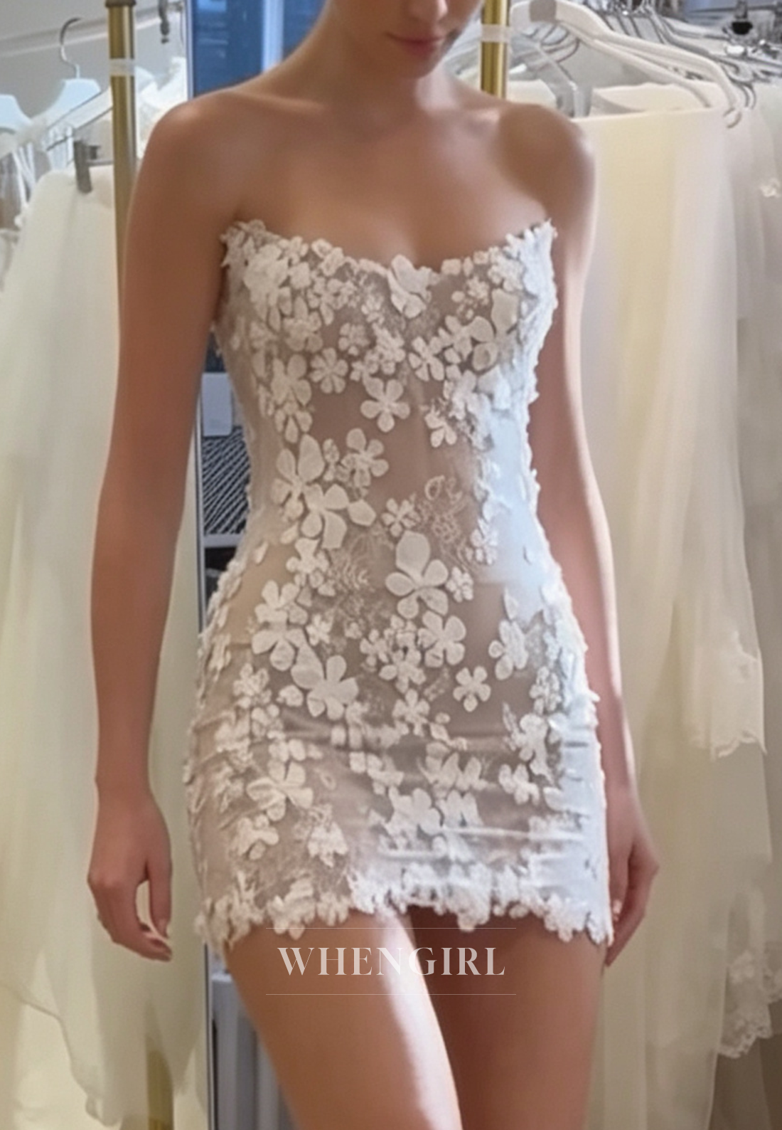 Strapless 3D Floral Applique Ball Gown Wedding Dress