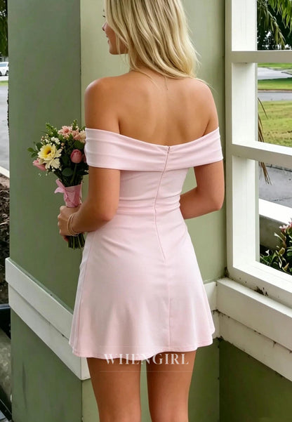 Off Shoulder Bodycon Mini Dress with Side Slit