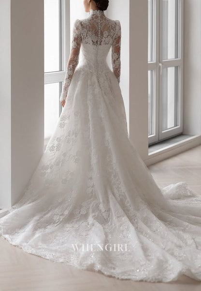 High Neck Lace Long Sleeve Wedding Dress
