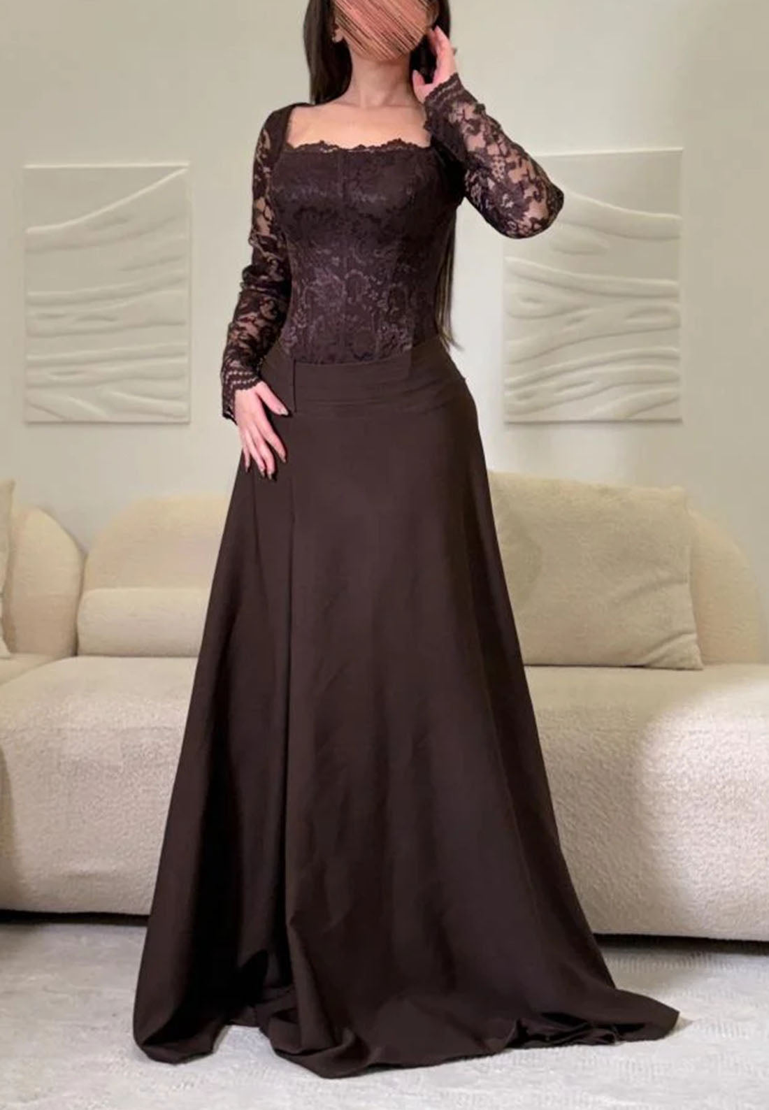 Lace Corset Bodice Long Sleeve Floor-Length Gown