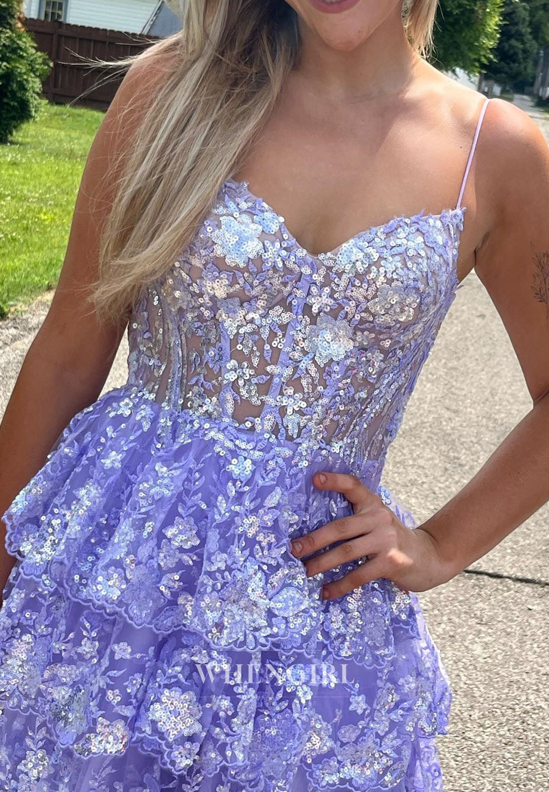 Spaghetti Strap Tiered Lace Corset Mini Dress