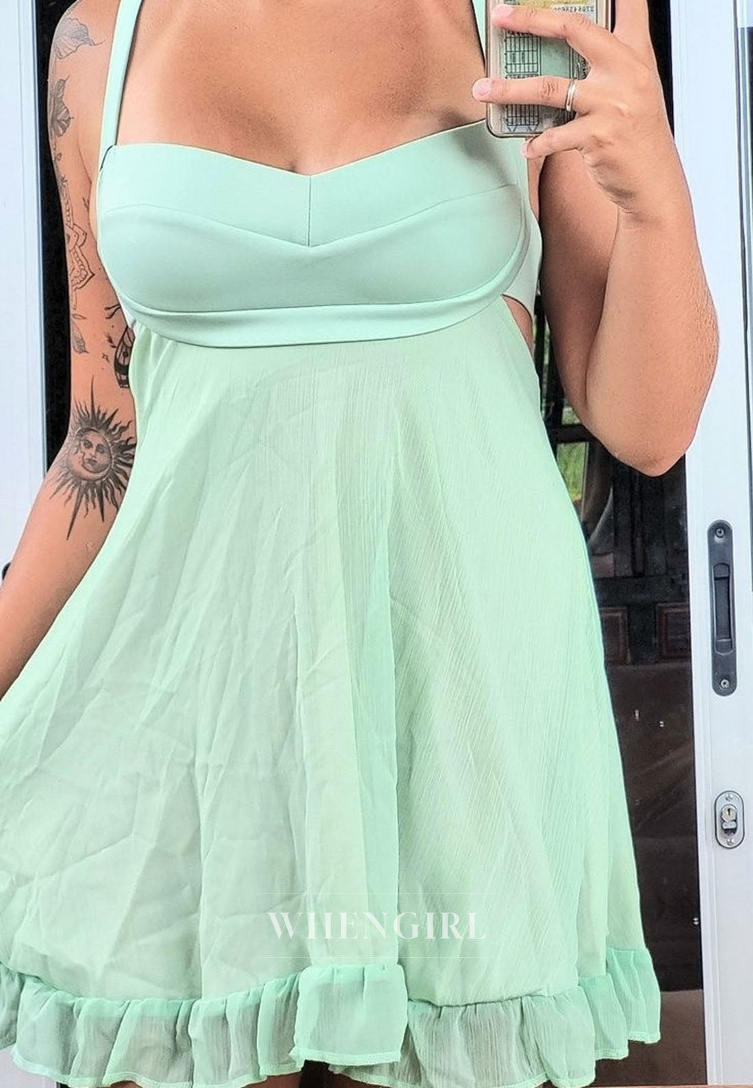 Square Neck Cut-Out Mini Dress with Ruffle Hem