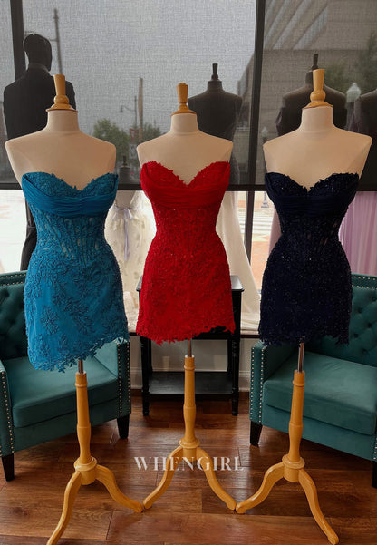 Strapless Lace Illusion Corset Mini Dress