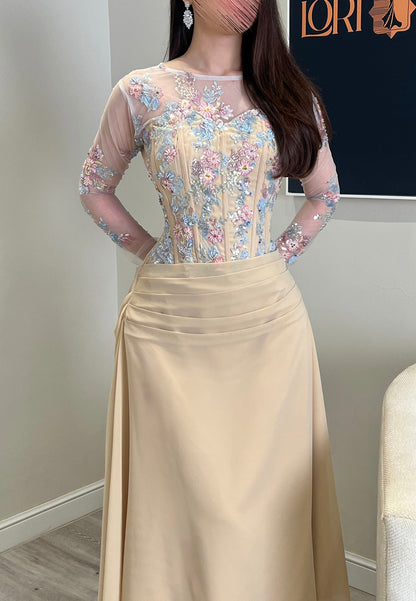 Embroidered Corset Bodice Tea-Length Dress