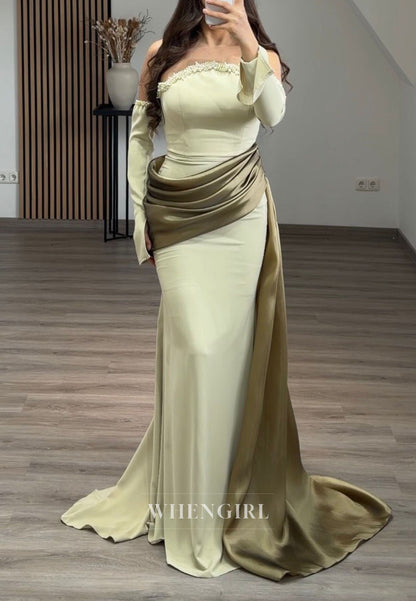 Off Shoulder Mermaid Gown with Draped Overskirt