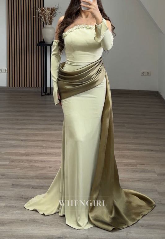 Off Shoulder Mermaid Gown with Draped Overskirt