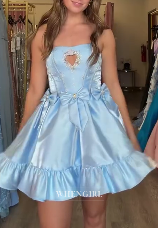 Heart Cut-Out Satin Strapless Mini Dress