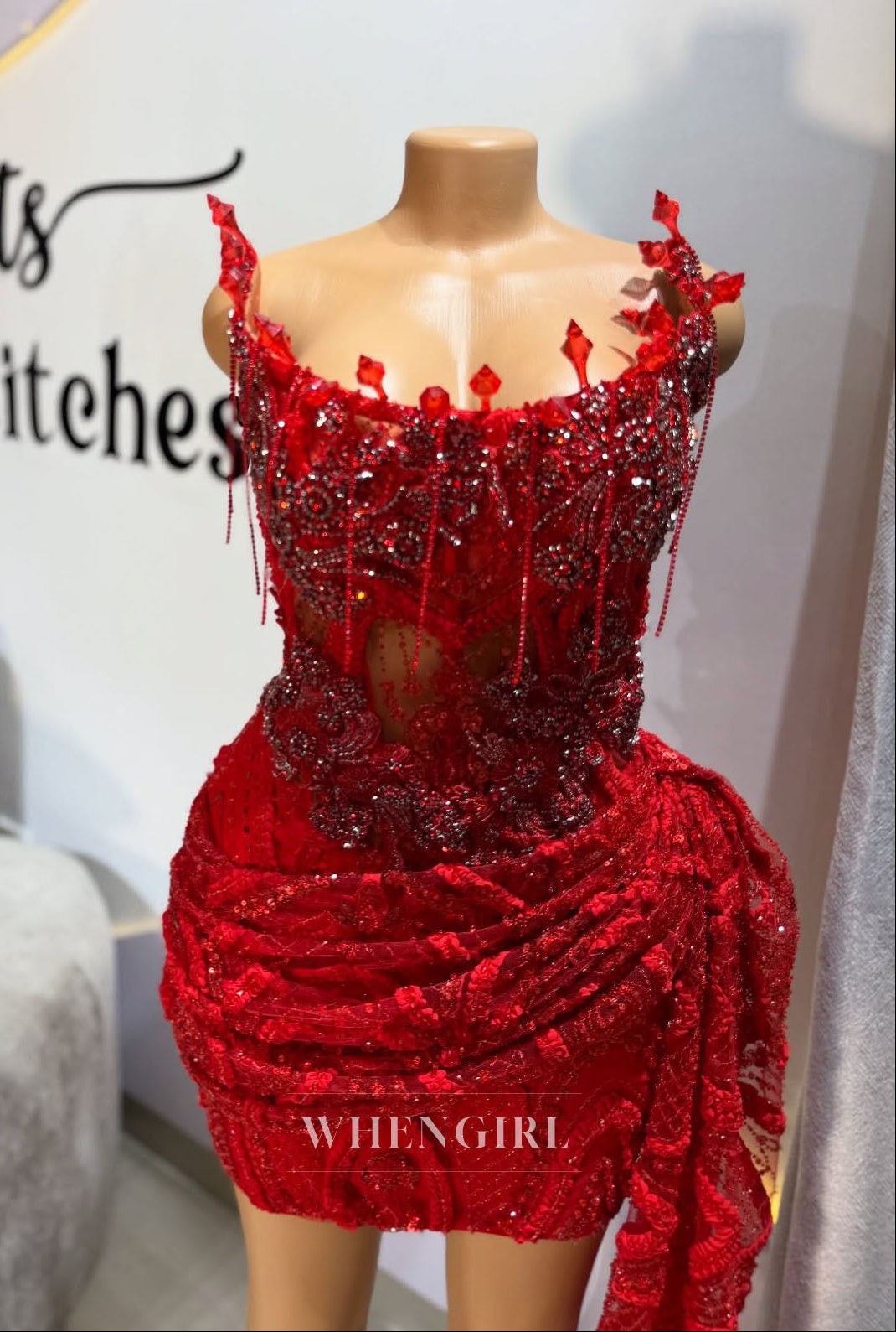 Beaded Corset Mini Dress with Side Drape