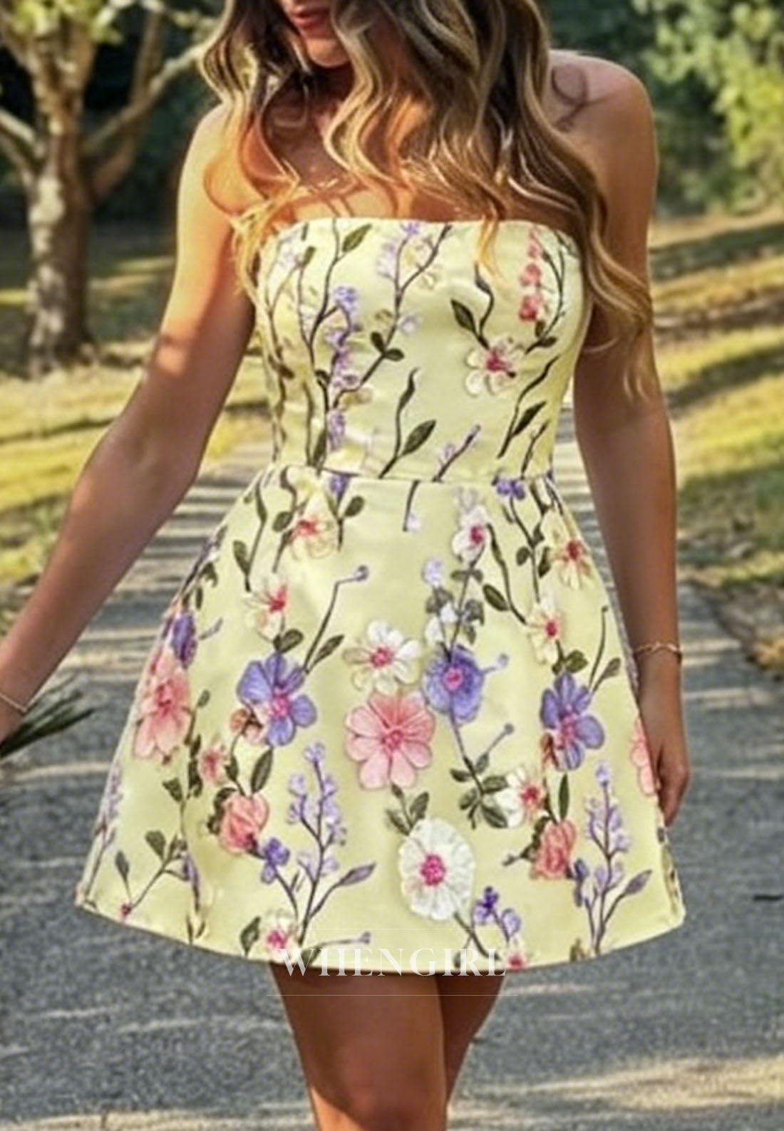 Strapless Floral Embroidered A-Line Homecoming Dress