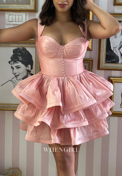 Tiered Ruffle Corset Mini Dress with Straps
