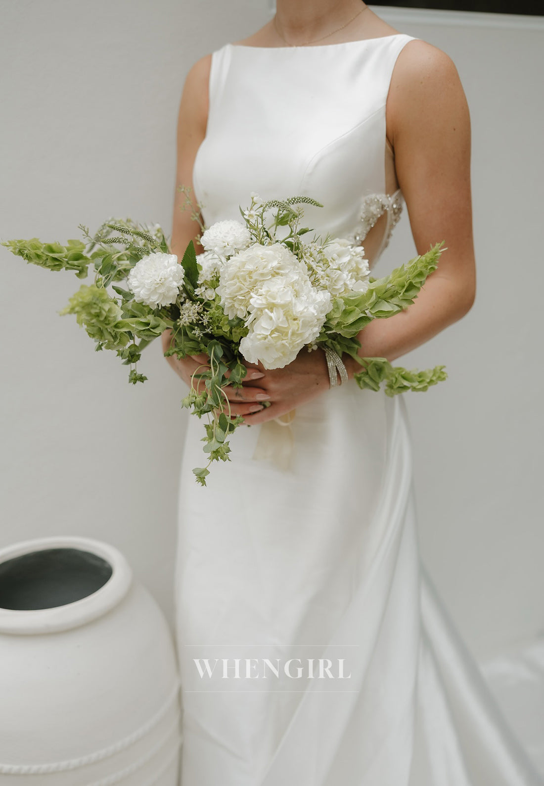 Column Bateau Neck Sleeveless Beaded Sweep Trian Wedding Dress