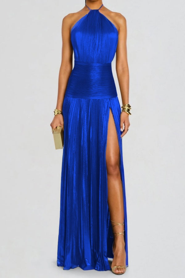 Column Split Charming Halter Backless Sleeveless Prom Dress