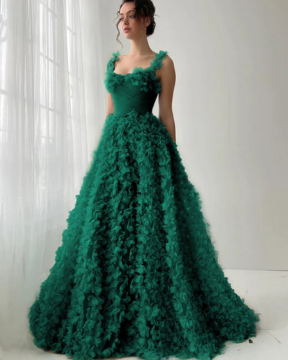 Flower Dreamy Spaghetti-Straps Mint Green Sleeveless Prom Dress