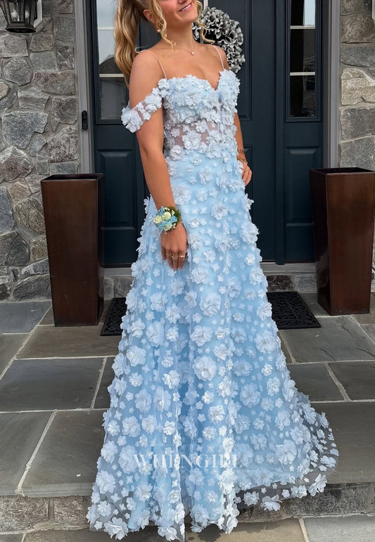 Sky Blue Sweetheart Sleeveless Floral Back Zipper A-Line Formal Evening Dress