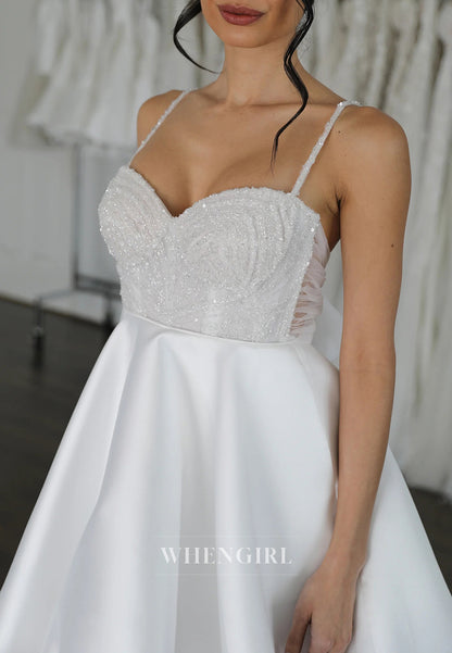 Beaded Sweetheart Straps Sleeveless A-Line Bubble Hem Short Wedding Dress