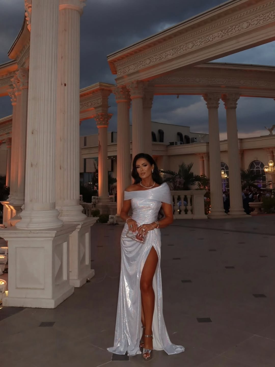 Silver Off-The-Shoulder Pleated Stylish Prom Dress