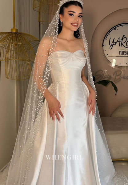 Trumpet Seetheart Pearls Satin Wedding Dress