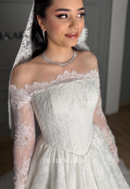 Lace Long Sleeves Off Shoulder A-Line Wedding Dress