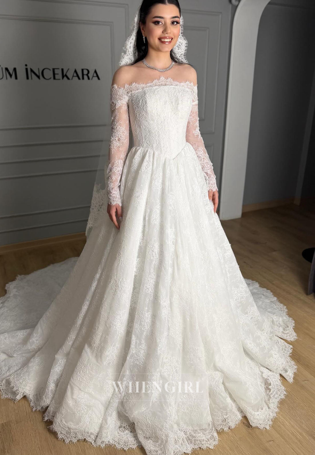 Lace Long Sleeves Off Shoulder A-Line Wedding Dress