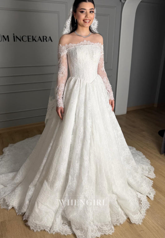 Lace Long Sleeves Off Shoulder A-Line Wedding Dress
