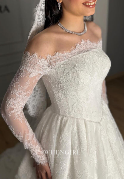 Lace Long Sleeves Off Shoulder A-Line Wedding Dress