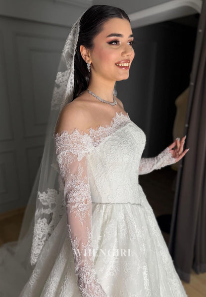 Lace Long Sleeves Off Shoulder A-Line Wedding Dress