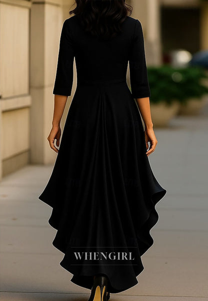 Trumpet V Neck 3/4 Sleeves Ruffle Mother of the Bride Dress