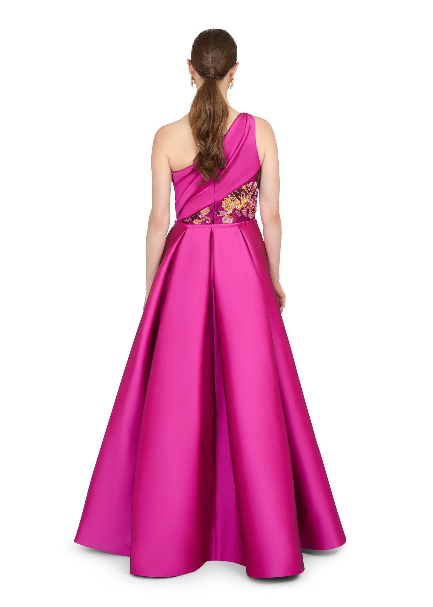 Fuchsia One Shoulder Embroidery Floral Sheath Mother of the Bride Dress