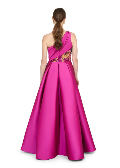 Fuchsia One Shoulder Embroidery Floral Sheath Mother of the Bride Dress