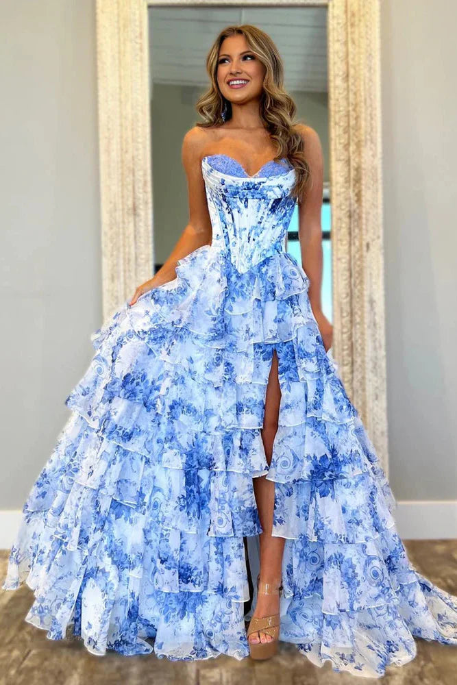 Gorgeous Sweetheart Ball Gown Tiered Prom Dress with Appliques
