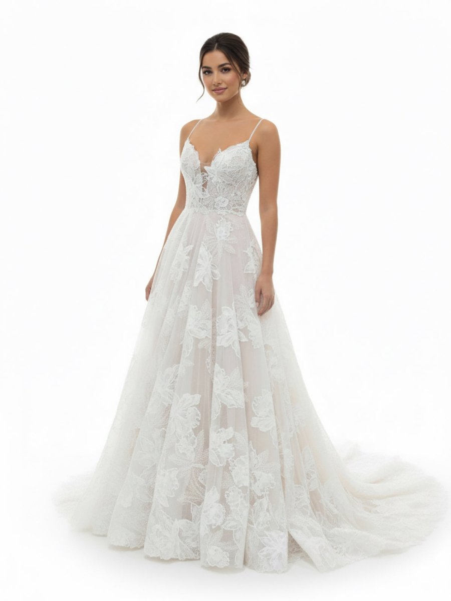 Boho White A-Line Lace Appliques Wedding Dress