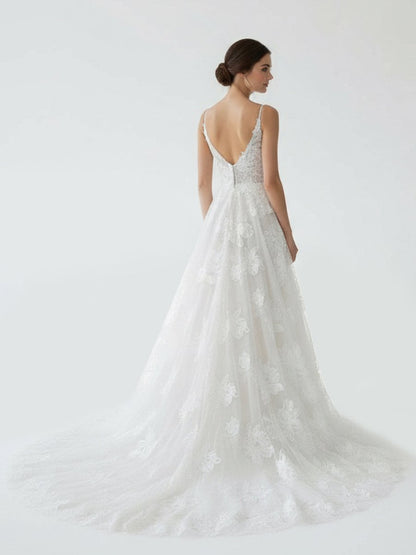 Boho White A-Line Lace Appliques Wedding Dress