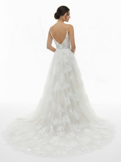 Boho White A-Line Lace Appliques Wedding Dress